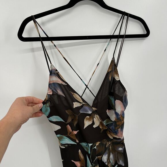ASTR The Label Brown Floral Surplice Spaghetti Strap Maxi Dress Size Small S - Picture 4 of 10